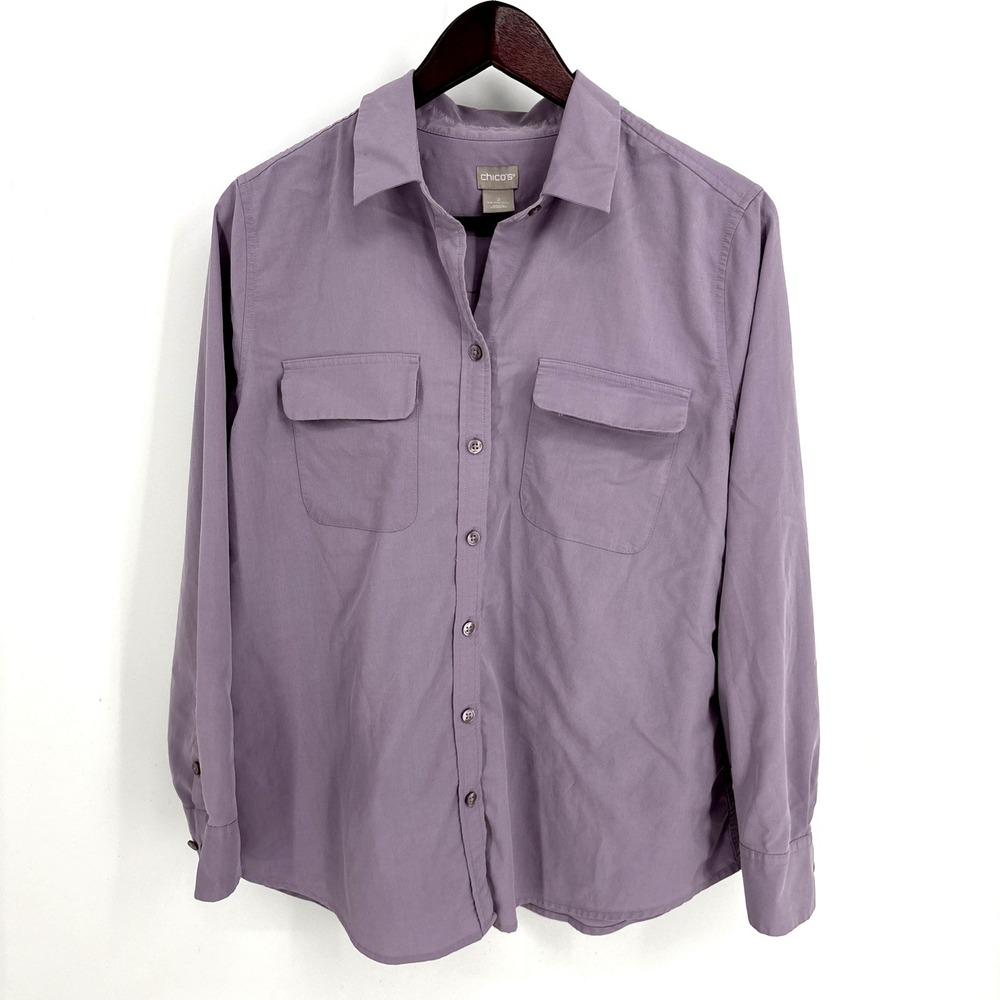 Chicos Womens Minimalist Top Size 2 US L‎ Purple Modern Workwear Capsule No Iron